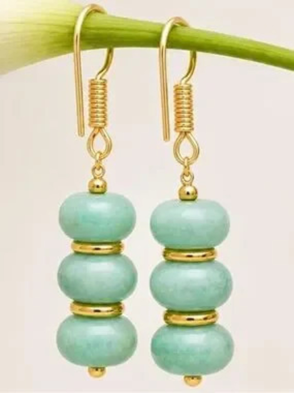 Anthropologie Gold & Mint Stack Bead Drop Earrings